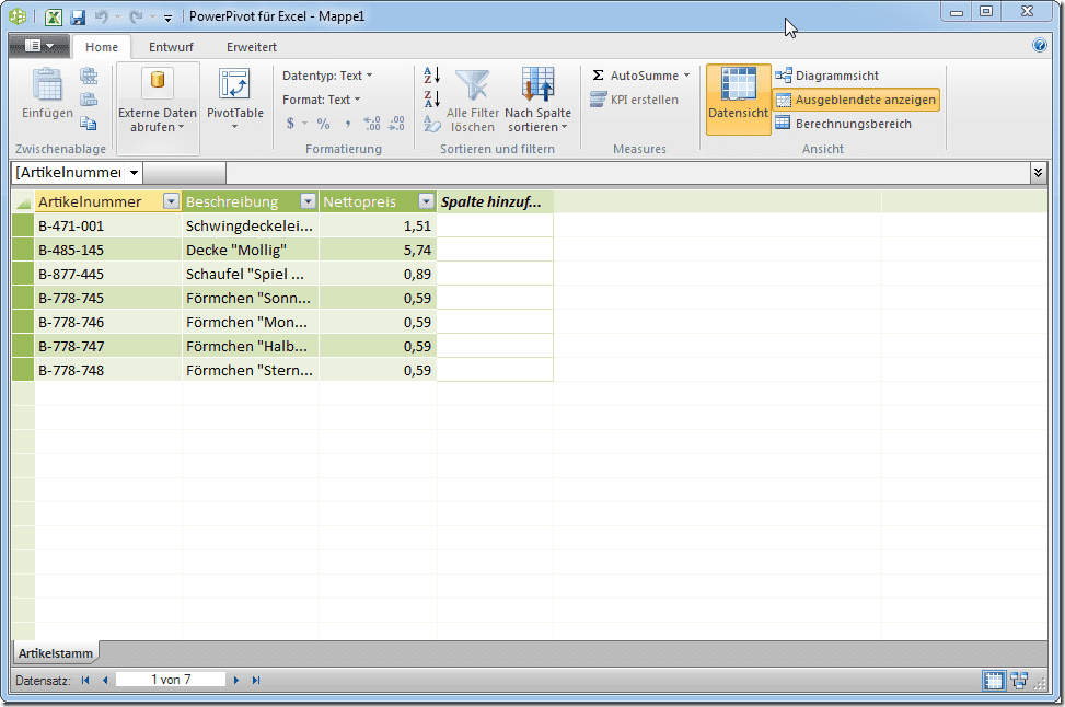 Exceldaten in Power Pivot