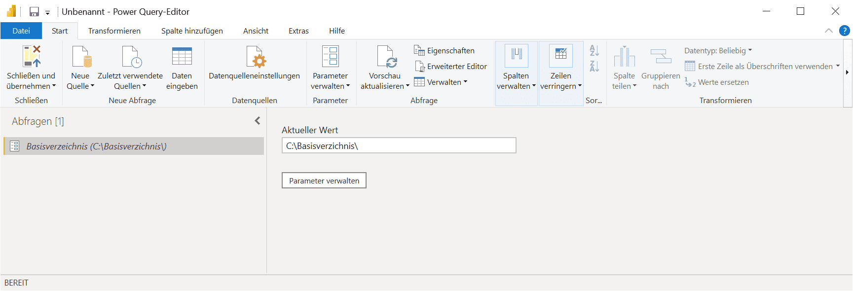 Power Query Parameter in den Abfragen