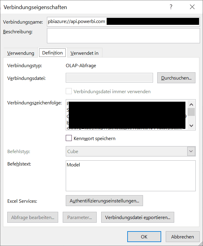 Excel Dialog Verbindungseigenschaften