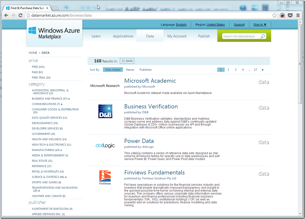 Azure Datamarket