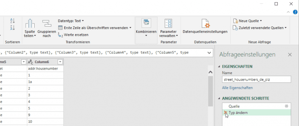 Datentypen anpassen im Power Query Editor