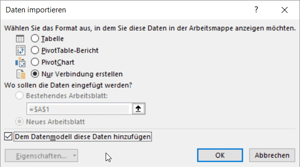 Power Query Ergebnisse nur ins Datenmodell laden