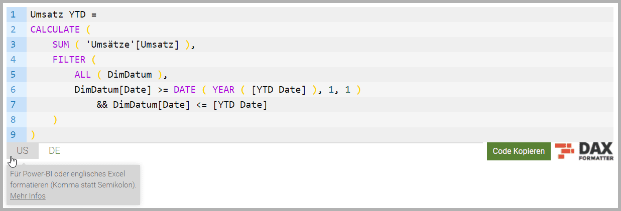 DAX Syntax-Switch auf Durchblick durch Daten