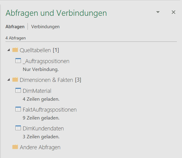 Gruppen in Abfragen und Verbindungen in Excel