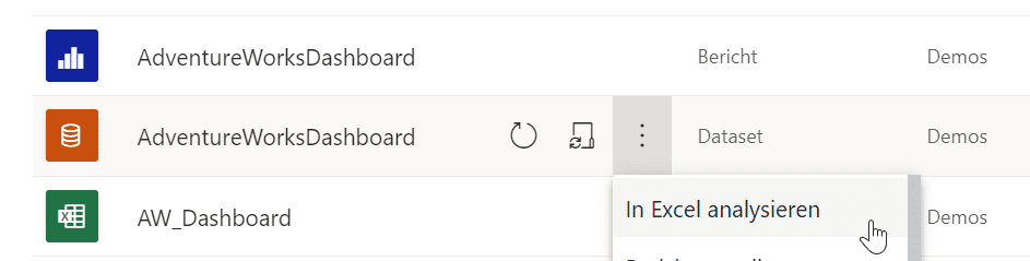 In Power BI veröffentlichte Datenmodelle in Excel analysieren