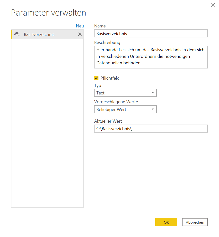 Power Query Parameter anlegen