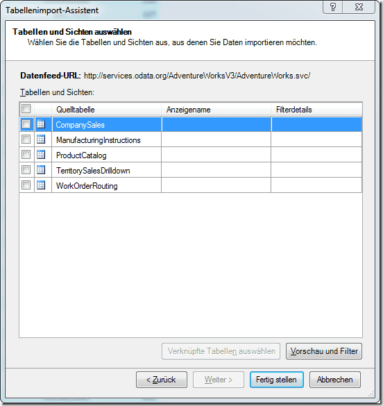 Data Feed auswählen