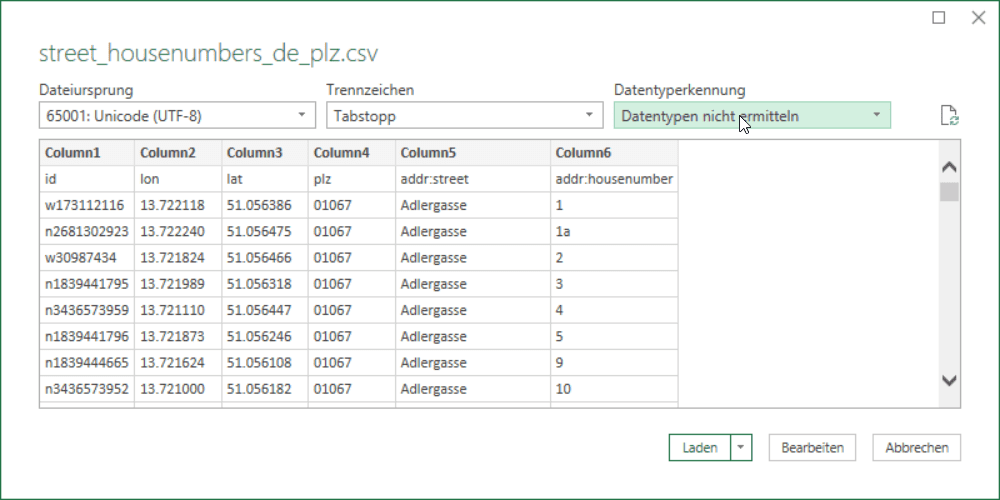 Dialog mit Datenvorschau