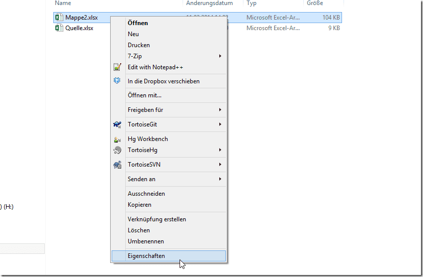 Kontextmenü - Dateieigenschaften