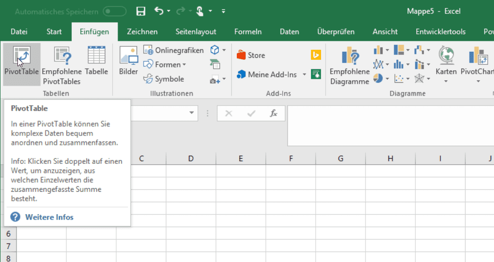 Power Pivot Tabelle in Excel 2016 hinzufügen