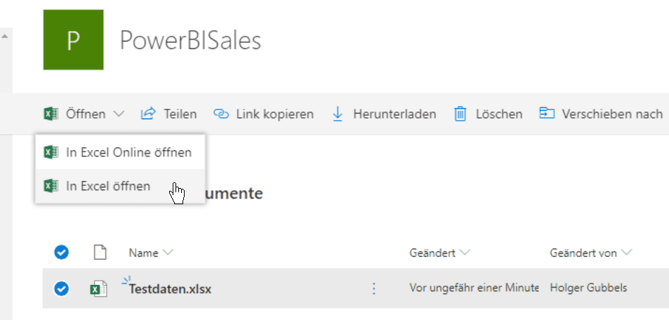 Datei aus onedrive in Excel öffnen