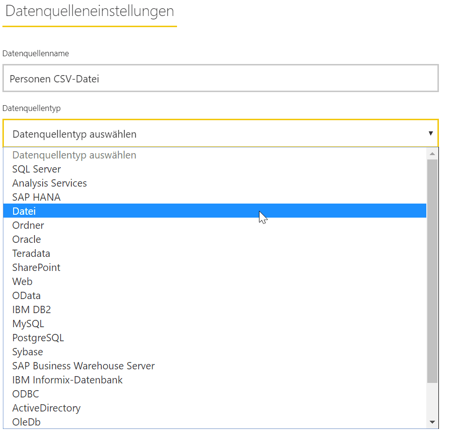 Datenquellen, die data gateway unterstützt