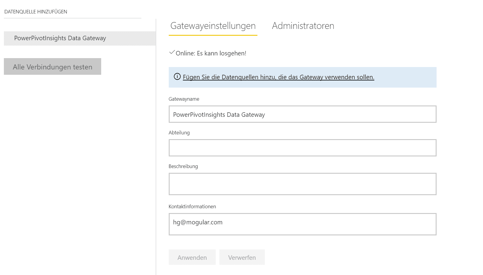 Datenquelle im data gateway einrichten