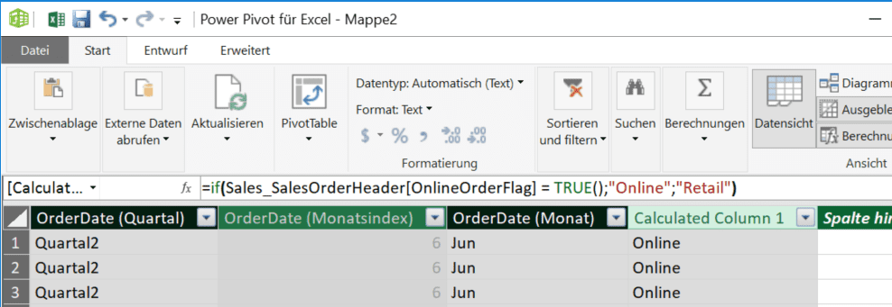 Berechnete Spalte in Excel Power Pivot anlegen