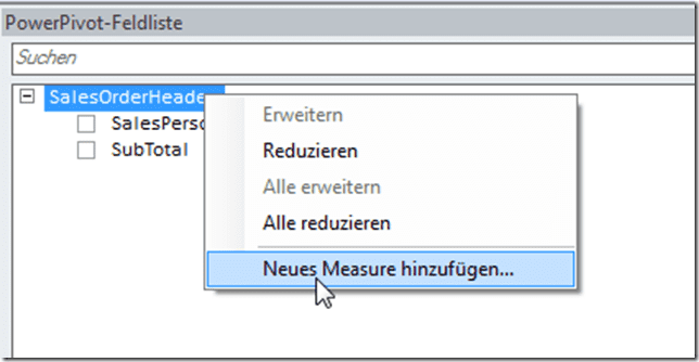 Measure in der Power Pivot Feldliste