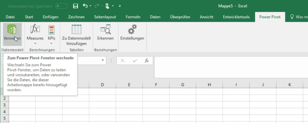 Power Pivot Ribbon in Excel 2016