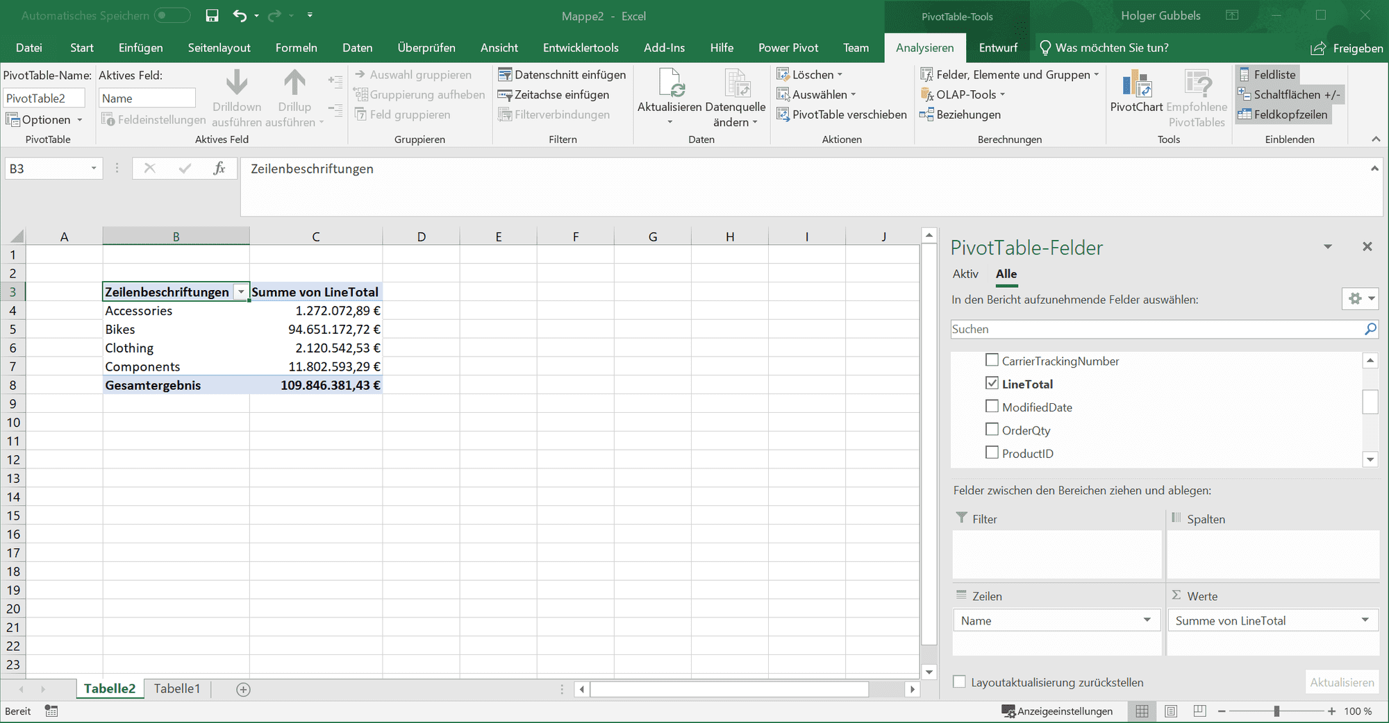 Erste Pivot-Tabelle mit Excel Power Pivot