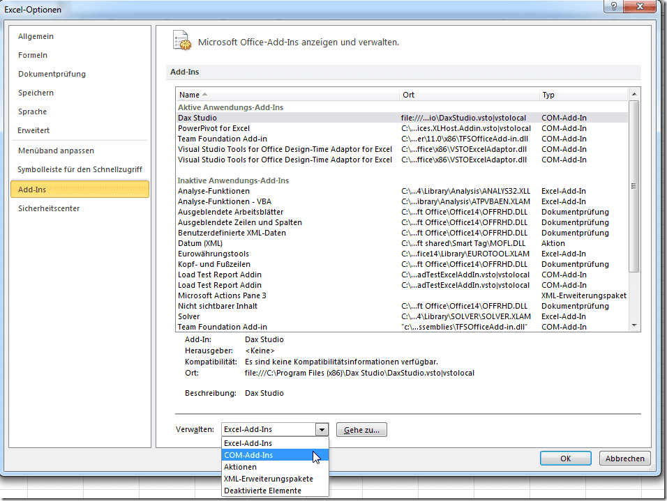 Power Pivot in Excel aktivieren