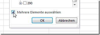 Mehrfachauswahl im Bereichsfilter