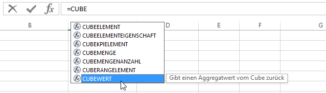 CUBE-Funktionen in der Autovervollständigung