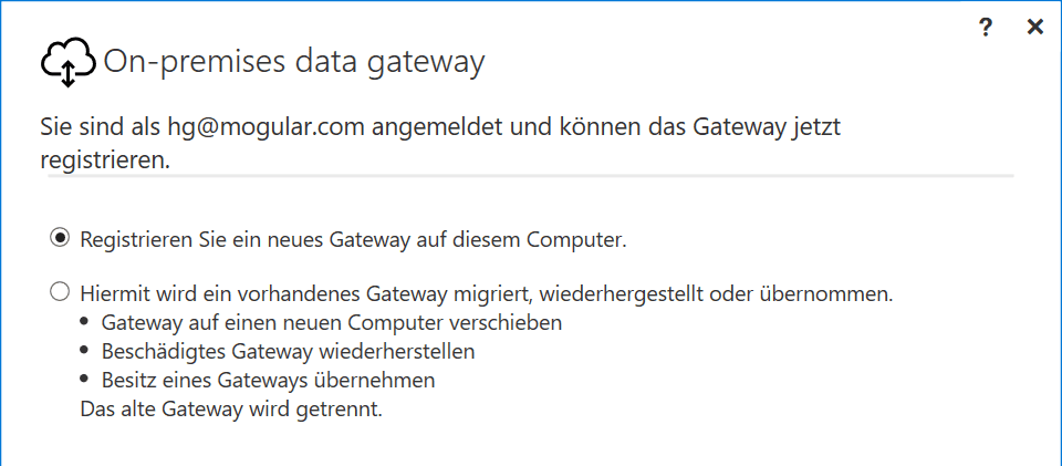 Konfigurationsoberfläche data gateway