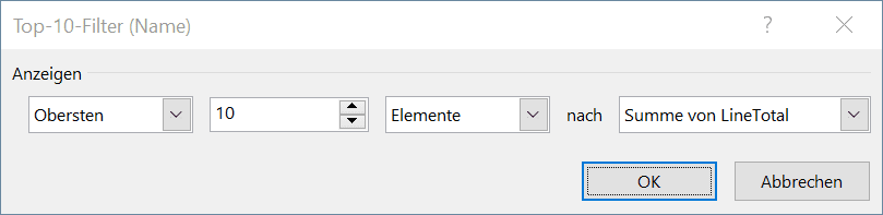 Wertefilter für Top 10 Auswertungen