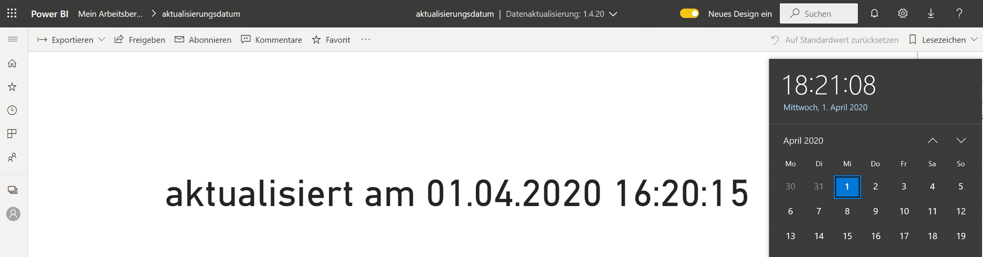Zeitstempel nach der Aktualisierung im Power BI Service