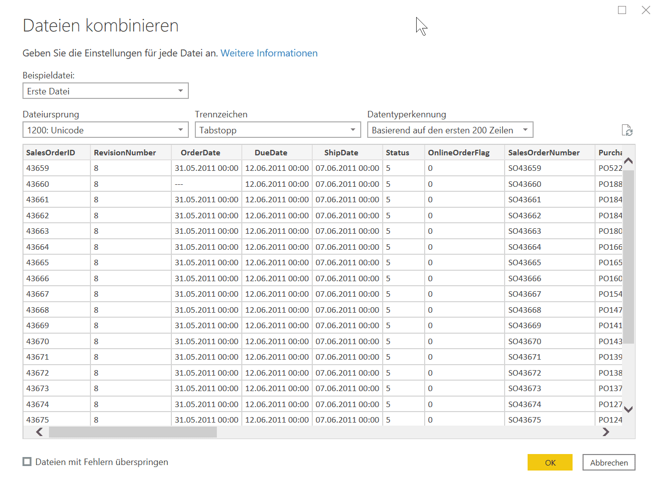 Combine Dialog in Power Query