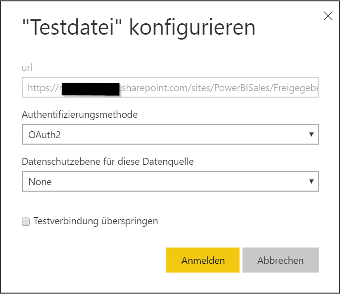 Power BI Anmeldedaten konfigurieren