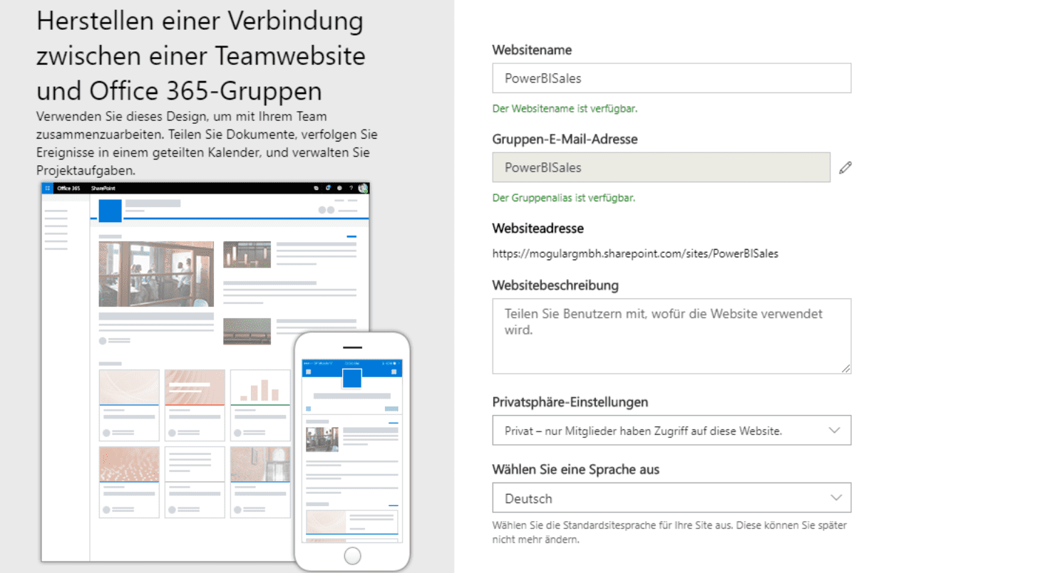 Neue SharePoint Teamseite erstellen