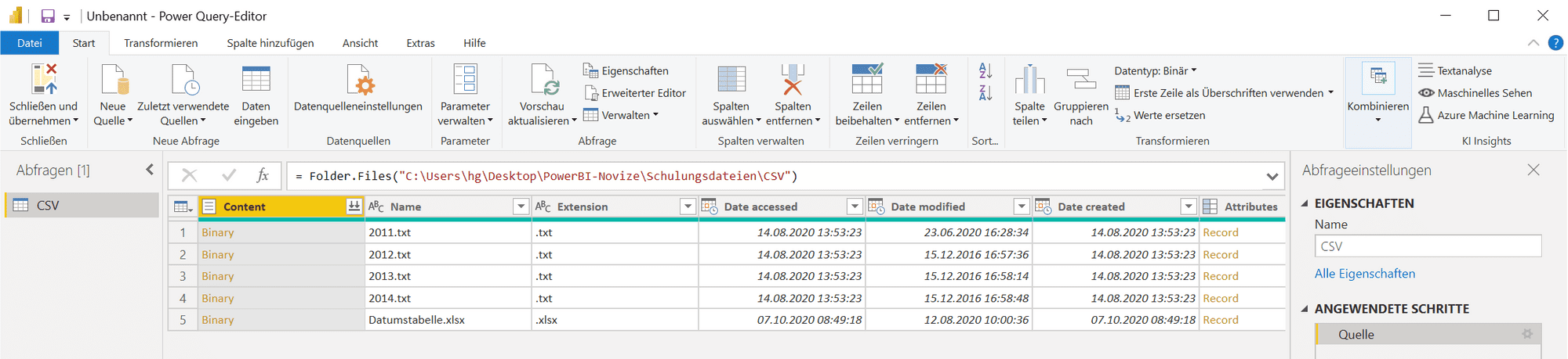 Abfrageergebnis: Alle Dateien des Ordners