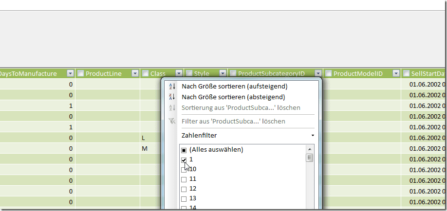 Datenfilter beim Import