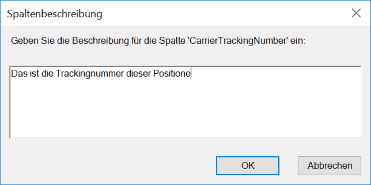 Dialog der Spaltenbeschreibung in Excel Power Pivot