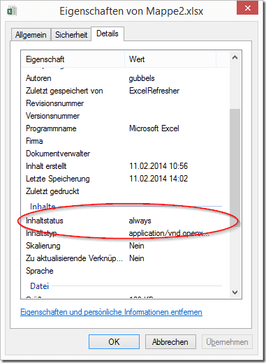 Reiter Details in Dateieigenschaften