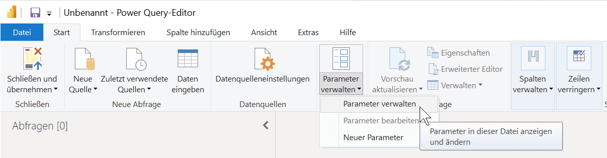 Power Query Parameter Verwaltung