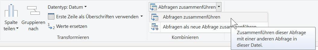 Power Query Abfragen zusammenführen