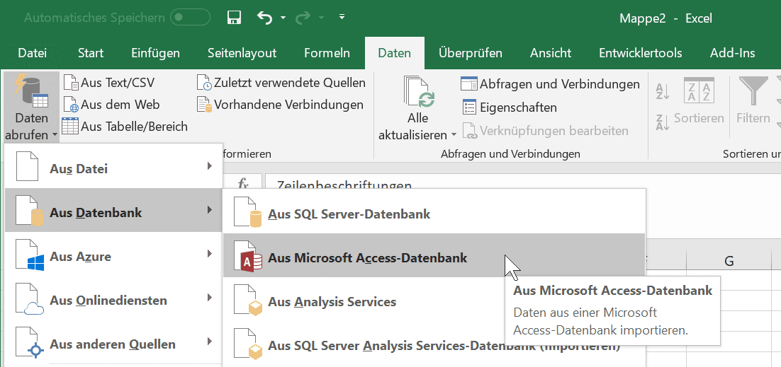 Laden von Daten aus Access via Power Query