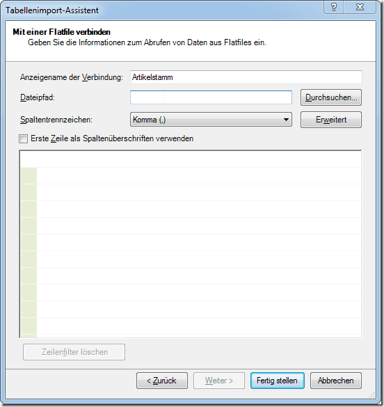 Tabellen-Import Assistent
