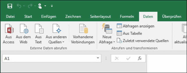 Daten ribbon (Excel 2016)