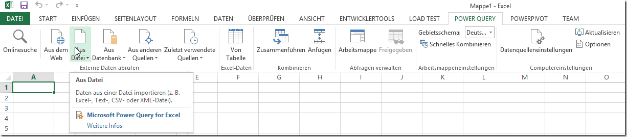 Power Query im Menü