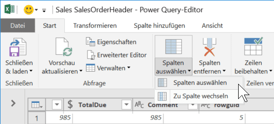 Funktion Spalten wählen in Power Query