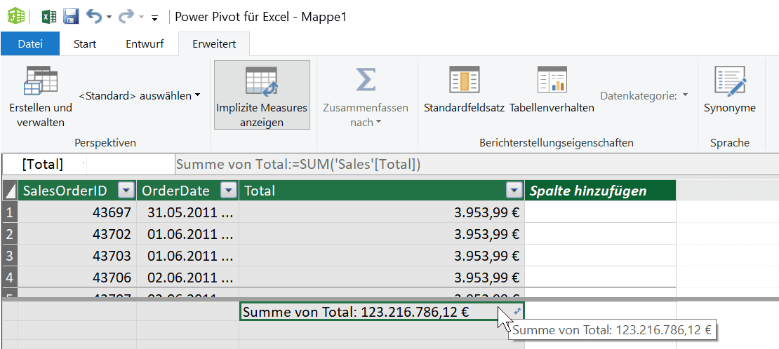 Implizites Measure in Excel Power Pivot