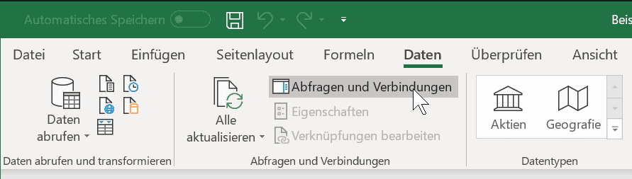 Abfragen und Verbindungen in Excel