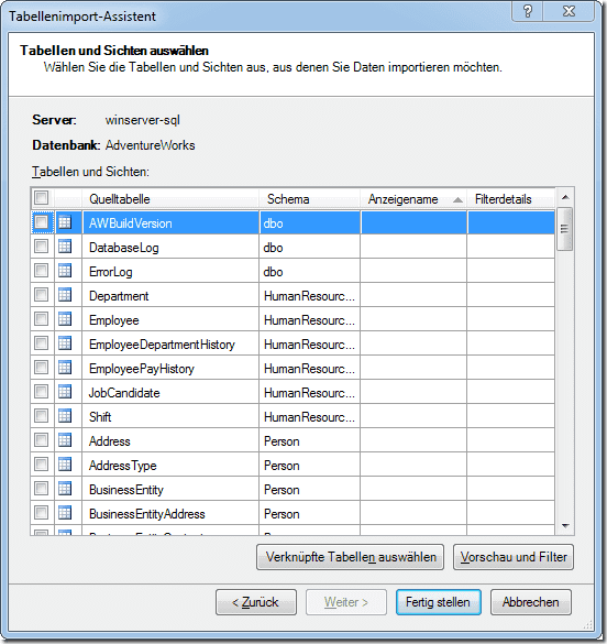 Tabellen-Import Assistent